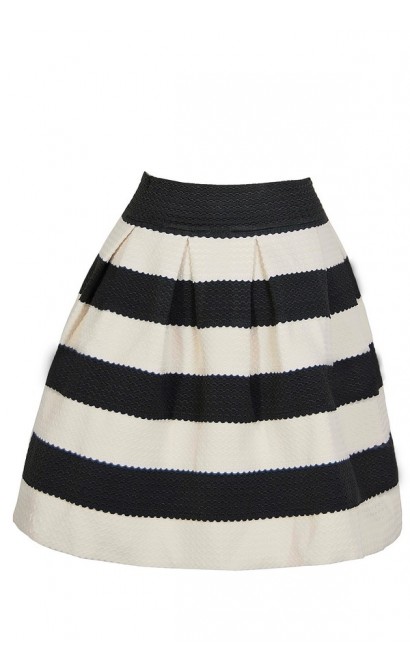 Bold Black and Ivory Textured Stripe Skirt